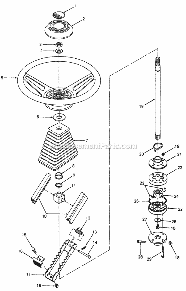 Upper Steering Diagram and Parts List for 1882 800000-821059, 140-721-100, 141-721-100 Cub Cadet Lawn Tractor